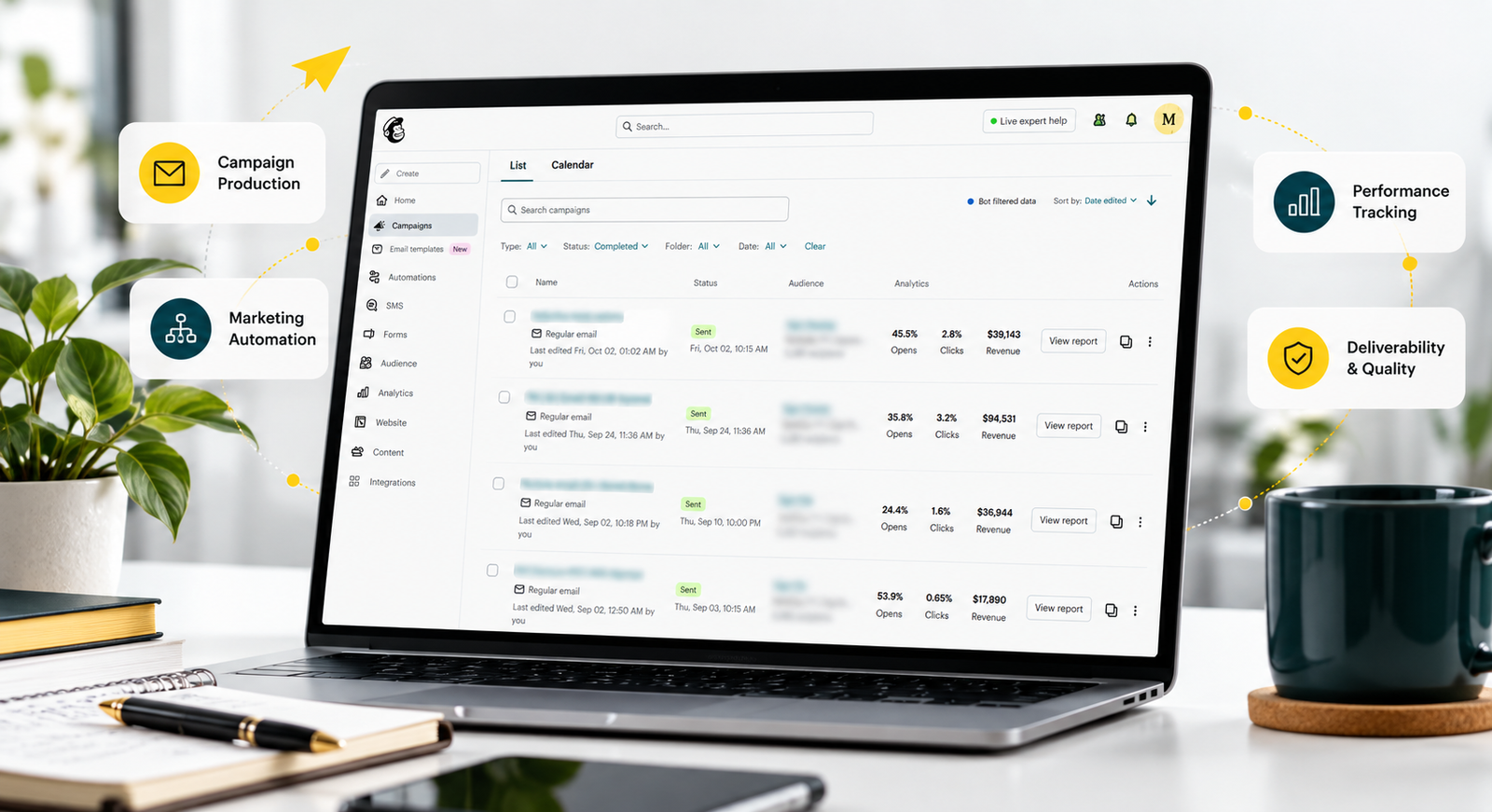 Email marketing automation workspace and campaign management