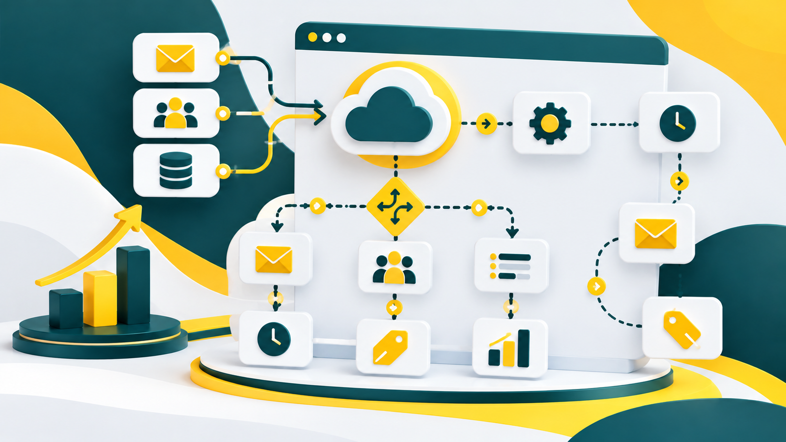 Marketing automation journey workflow illustrating connected customer journeys