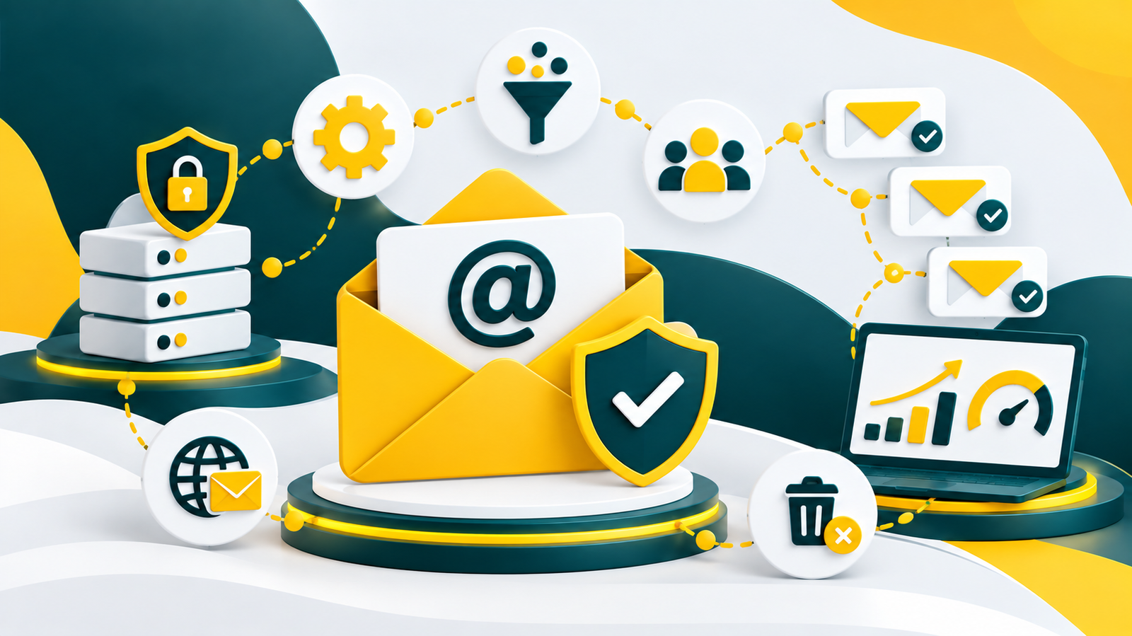 Email deliverability illustration showing secure email delivery and monitoring